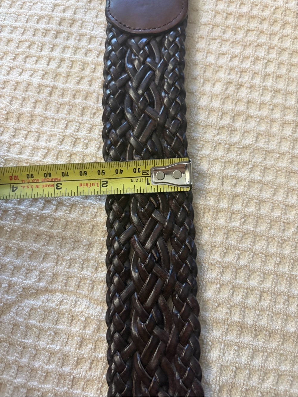 American Living Braided Leather Belt in Brown with Antique Brass Buckle - Picture 4 of 7